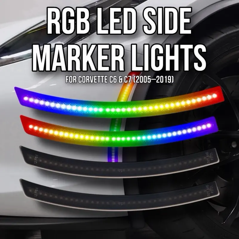 RVP Supply RGB LED Side Marker Lights 4-Pack Fits Corvette C6 & C7 (2005–2019) – Base, Z06, ZR1, Grand Sport Plug & Play Smoked Lens | Remote Controlled | 16 Color Options