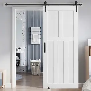 CRAZY ELF 28" x 84" Five Panel Real Primed Door Slab + 6.6FT Barn Door Sliding Hardware + Adjustable Floor Guider + Pull Handle, DIY Unfinished Paneled Door, Modern Interior Barn Door, Moisture-proof
