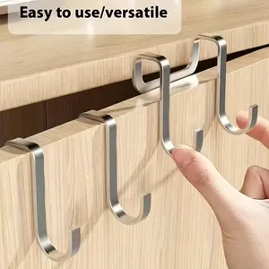 Double Hook Bedside Cabinet Hook, 2pcs No Punching Door Side Hook, Bathroom Kitchen Coat Hook, Clothes Towel Holder, Removable Hooks
