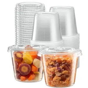 (5 oz - 100 Sets) Clear Diposable Plastic Portion Cups With Lids, Small Mini Containers For Portion Controll, Meal Prep, Sauce Cups, Slime,