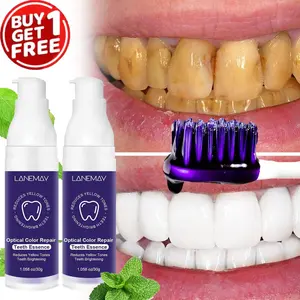 Purple whitening toothpaste, deeply cleans, protects gums, eliminates bad breath and yellow teeth, made with natural ingredients, gently cares for gums, and boosts confidence and your smile.30g*2