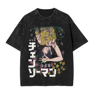 valentine shirts  Washed T Shirt Yoru Chainsaw Man War 9Devil T-Shirt Oversize Asa Mitaka Streetwear Cotton Summer Tops Tops Tees for Men Women