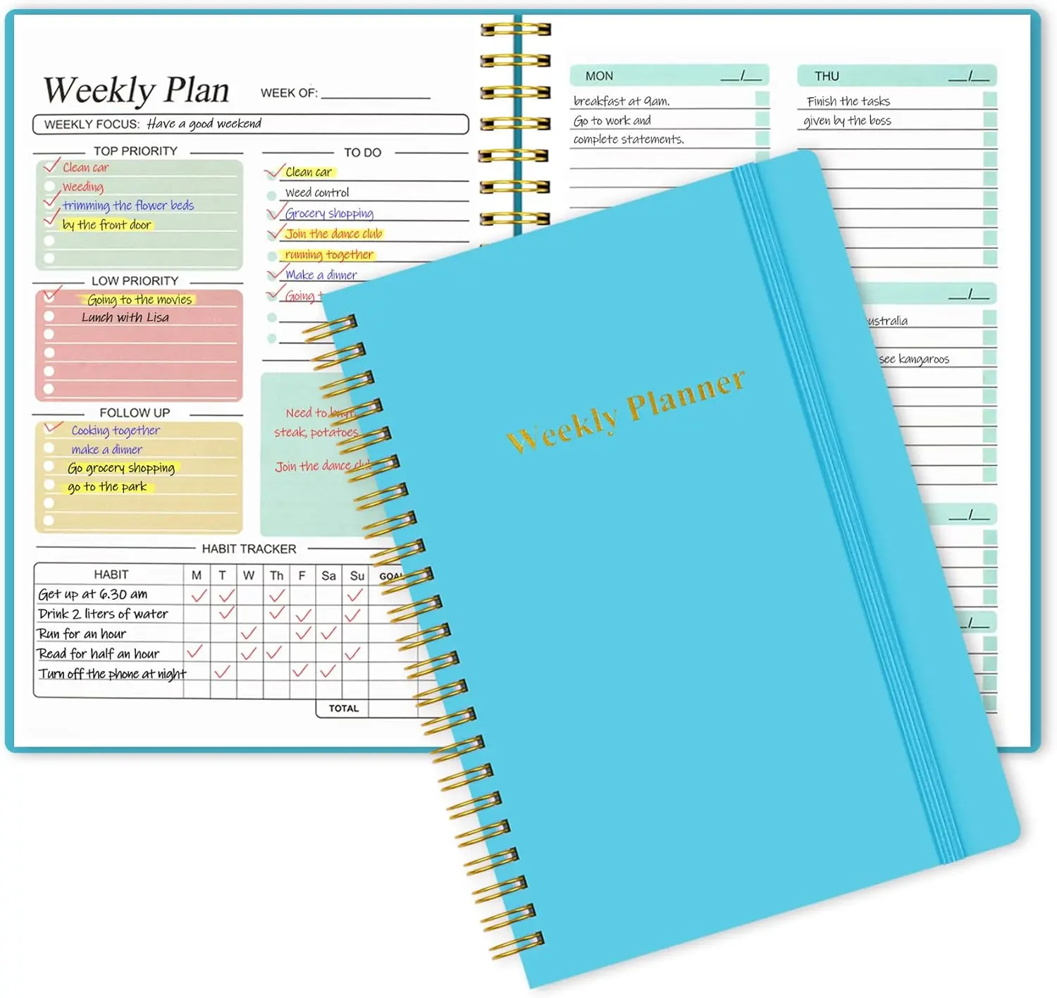Utron A5 Weekly Planner Undated Daily To Do List Planner Weekly Goals Notebook for Office/Business and Students