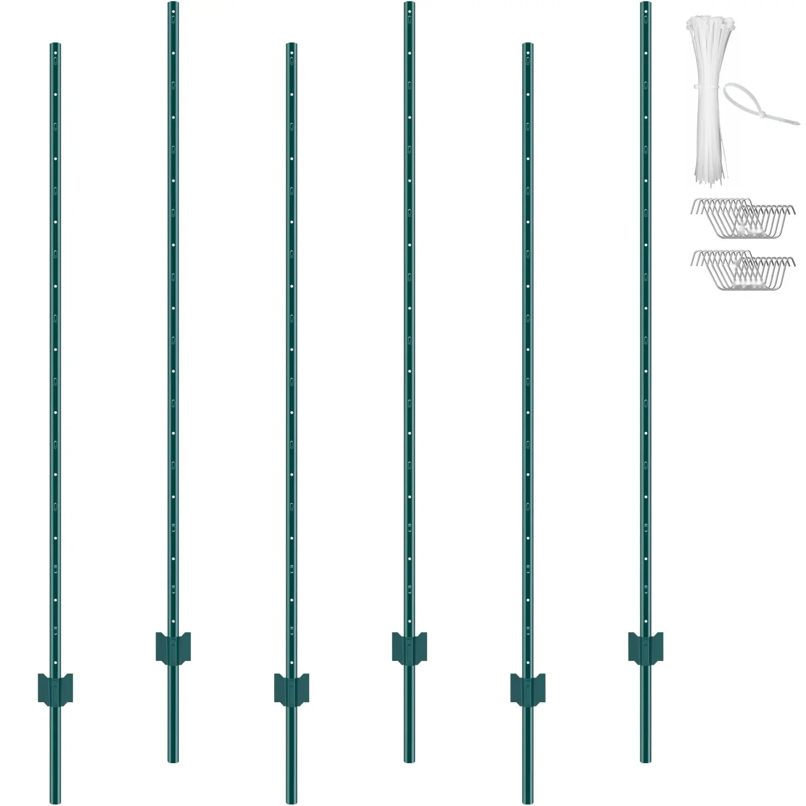 6 Feet Fence Post 6 Pack U-Channel Heavy Duty Metal Fence Posts Green, Weather Resistant, Powder Coated Steel Construction For Outdoor Garden Boundary Fencing, Durable Industrial Grade Support For Ranch And Farm Fences