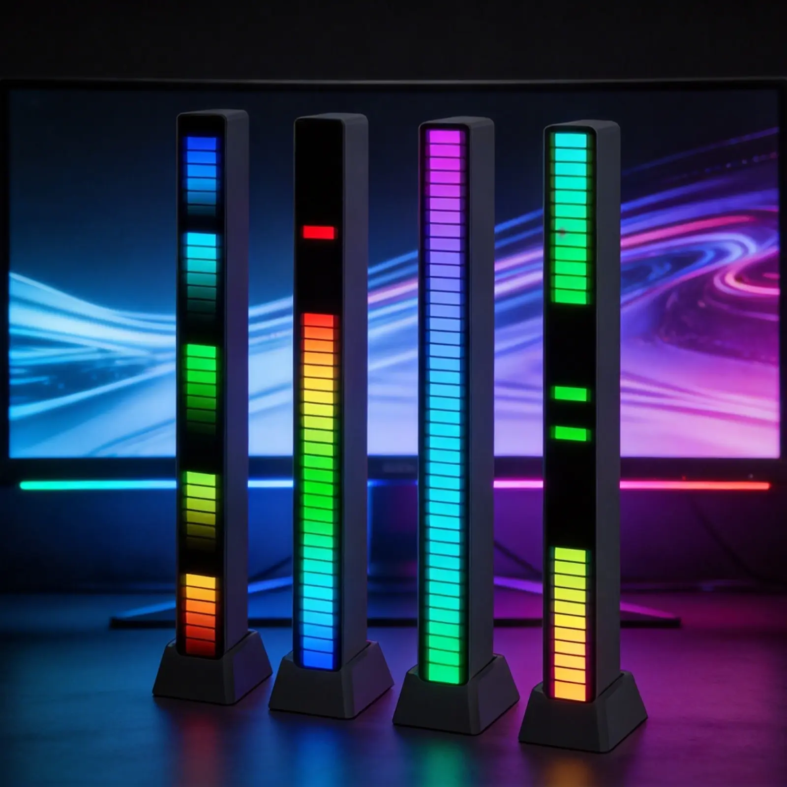 4Pcs RGB Lights, Music Rhythm Lights Christmas Decorations Desktop Smart Light Strips, USB Rechargeable Light, Game Room Music Rhythm LED Ambient Lights