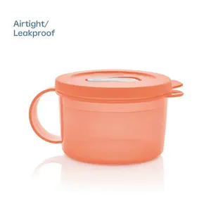 Tupperware  Soup Mug Storage Container 2-Cup 520 mL Reheatable Microwaveable Leakproof Kitchen Supplies with Ergonomic Handle & PLUS Stain Guard Technology, papaya, blue