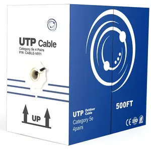 500ft Bulk Cat5e Wire, CCA Ethernet , UTP Pull Box, Outdoor Direct Burial, Black, -V011