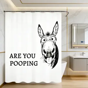 Funny Donkey Shower Curtain with "Are You Pooping?" Text - Modern Farm Animal Design, Durable Polyester Fabric, Machine Washable Bathroom Decor for Humorous Home, Funny Shower Curtain, Gift Idea, Whimsical Style