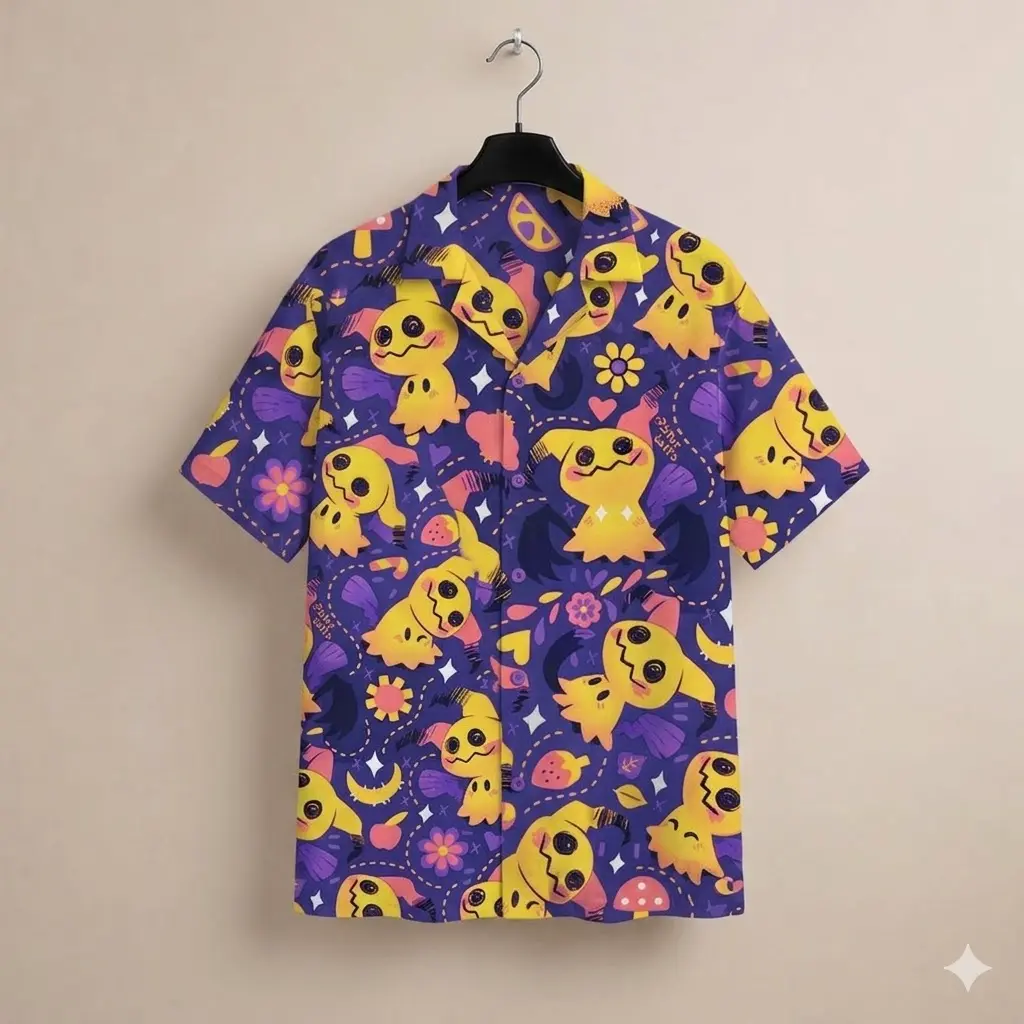 Mi.mi.kyu P.k.M Hawaiian Shirt Short, Cute Spooky Kawaii Aloha Shirt & Shorts, Chibi Ghost P.k.M Summer Beach Outfit, A.ni.me Fan Gift#Hawaiianshirt #Alohashirt