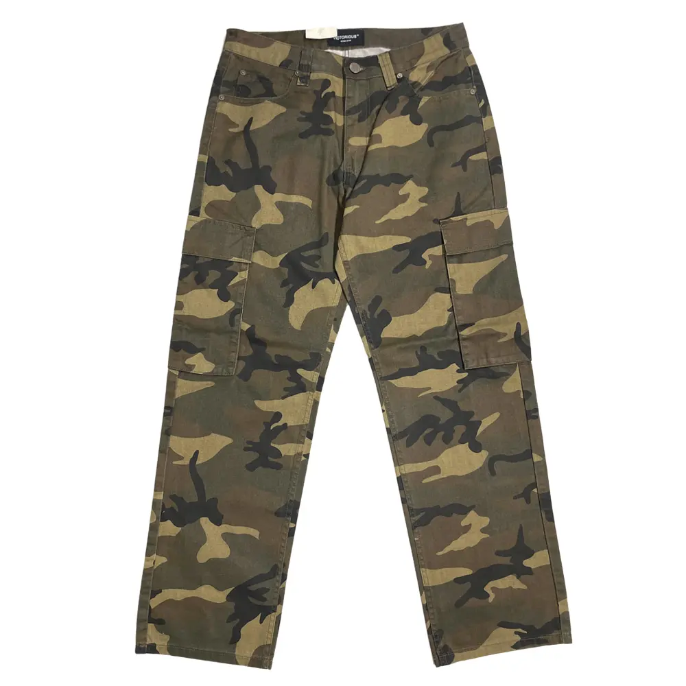 VICTORIOUS Men's Baggy Fit Cargo Camo Pants 100% Cotton Camouflage Casual Menswear