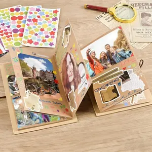 6 x 8 Inch Small Scrapbook Album with Brown Pages, Stretchable Folding Photo Album with DIY Accessories Kit, Hardcover Memory Book Accordion Adventure Scrapbook,for Weddings, Travel, Lovers, Friends, Graduation, Anniversary, Family