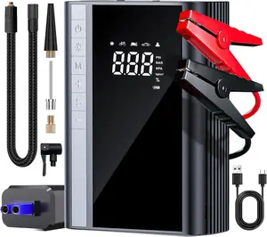 10-in-1 Portable Car Battery Jump Starter with Air Compressor 1500A 10000mAh 150PSI Jump Starter 12V Jump Box (All Gas 12L Diesel), Car Battery Jumper Starter Portable Jumper Cables, Lights
