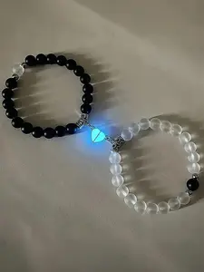 Natural Crystal Moonstone Obsidian Bracelet, Luminous Magnetic Love Bracelet, Fashion Jewelry Accessories for Women & Men, Couple Bracelet Jewelry, Matching Bracelet