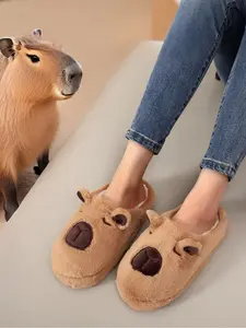 Cute Capybara Design Plush Slippers, Casual Soft Comfortable Home Slippers, Silent Anti-slip Indoor Slippers for Fall & Winter, Girl