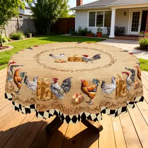 BLIOWL Vintage Farmhouse Tablecloth | Rooster,Hen & Chick Print Design,Round/Rectangle Shape,Perfect for Home Kitchen,Dining Room,Patio,Picnic,Courtyard & Indoor-Outdoor Decor
