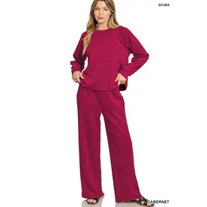 Zenana Scuba Crewneck Sweatshirt and Pants Set