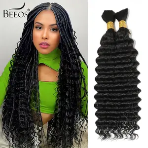 BEEOS Human Braiding Hair for Boho Braids 20 Inch 90g 2 Packs Deep Wave Crochet Hair for Black Women Natural Color Dark Brown Honey Blonde Human Hair Extensions Deep Wave Bulk Human Boho Hair for Braiding
