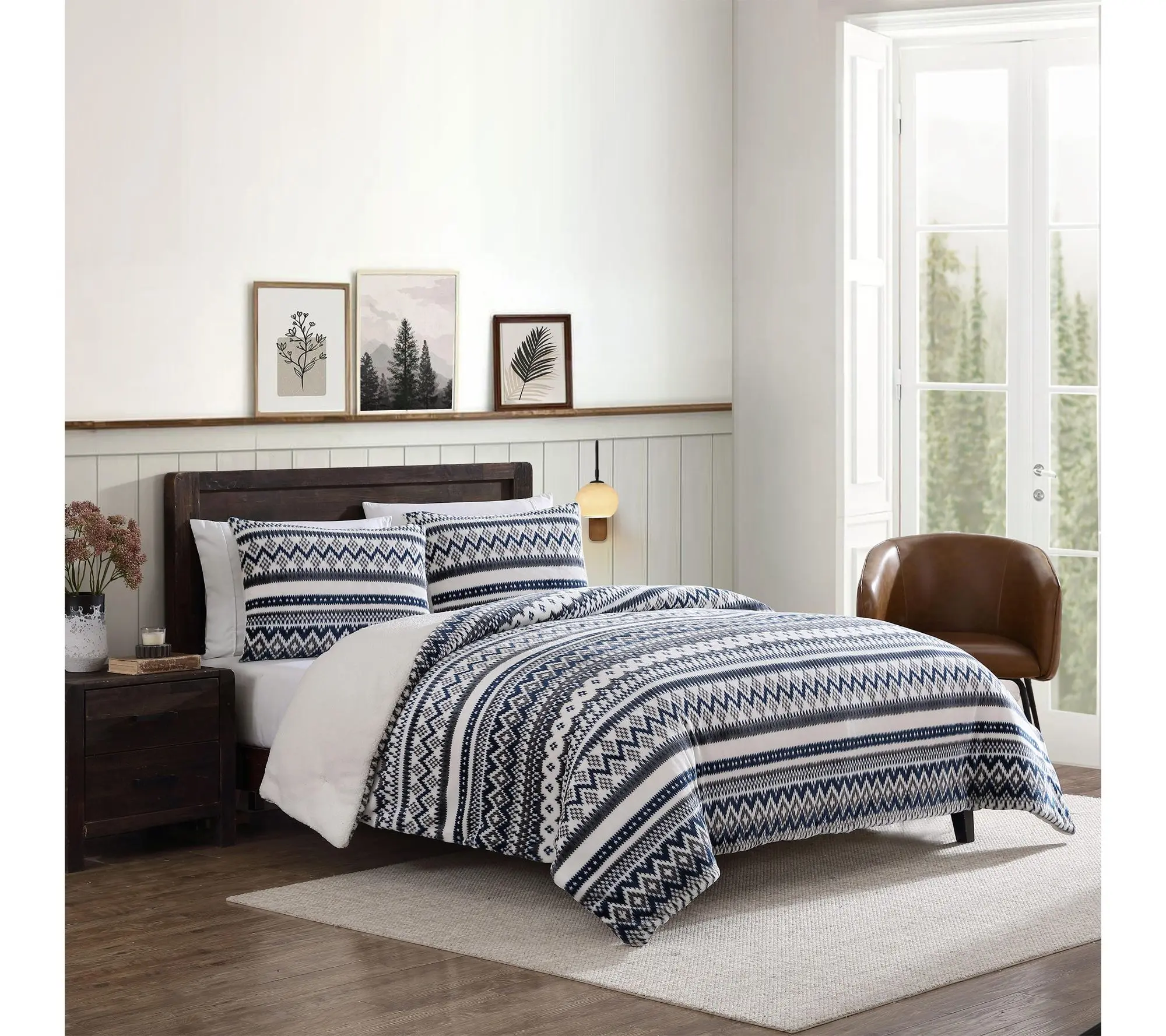 Eddie Bauer Shelton Fair Isle Blue Plush Twin Comforter Set