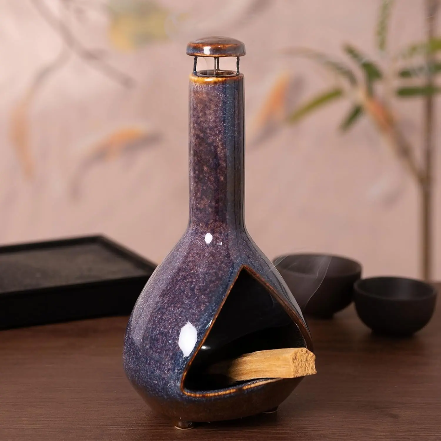 Premium Ceramic Palo Santo Holder - HighTemperature 1200 ° C Mini Chiminea for Sage, Incense & Palo Santo Sticks-Elegant Design for Energy Cleansing, Yoga, Meditation & Aromatherapy Idea