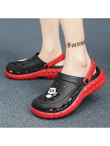 Men's Breathable Closed-Toe Panda Printed Clogs, Thick Non-Slip Sole, Versatile Daily Casual Wear Footwear