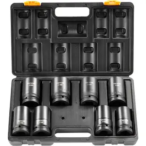 VEVOR Impact Socket Set 3/8 Drive, 90 PCS, CR-MO, SAE 1/4-3/4 Metric 6-19mm, with Shallow Deep Sockets, Swivel E-Torx Bit socket Sockets, Extension Bars, Adapters, Universal JointVEVOR Super Brand Day