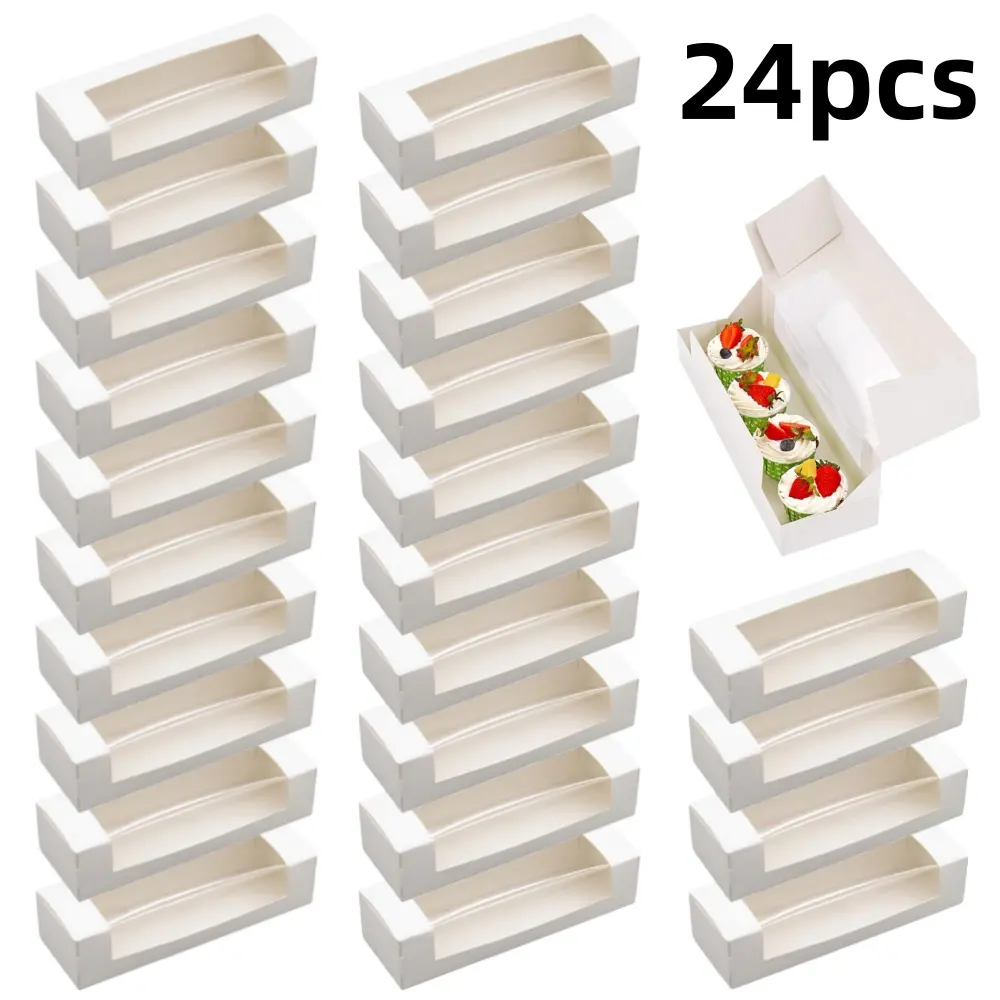 24 Pcs Lightweight Sturdy White Auto-Popup Rectangle Bakery Boxes with Window for Packaging Pumpkin Rolls, Cinnamon Rolls