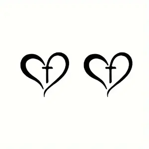 2PCS/SET Creative Cross Heart Car Sticker, Car Decorative Sticker for Car Rearview Mirror, Body Decoration, Easily Upgrade Car's Devout Faith Style, Minimalist Design Makes Your Car Say Goodbye to Monotony, Show Faith Enthusiast Proposition, Car Decals