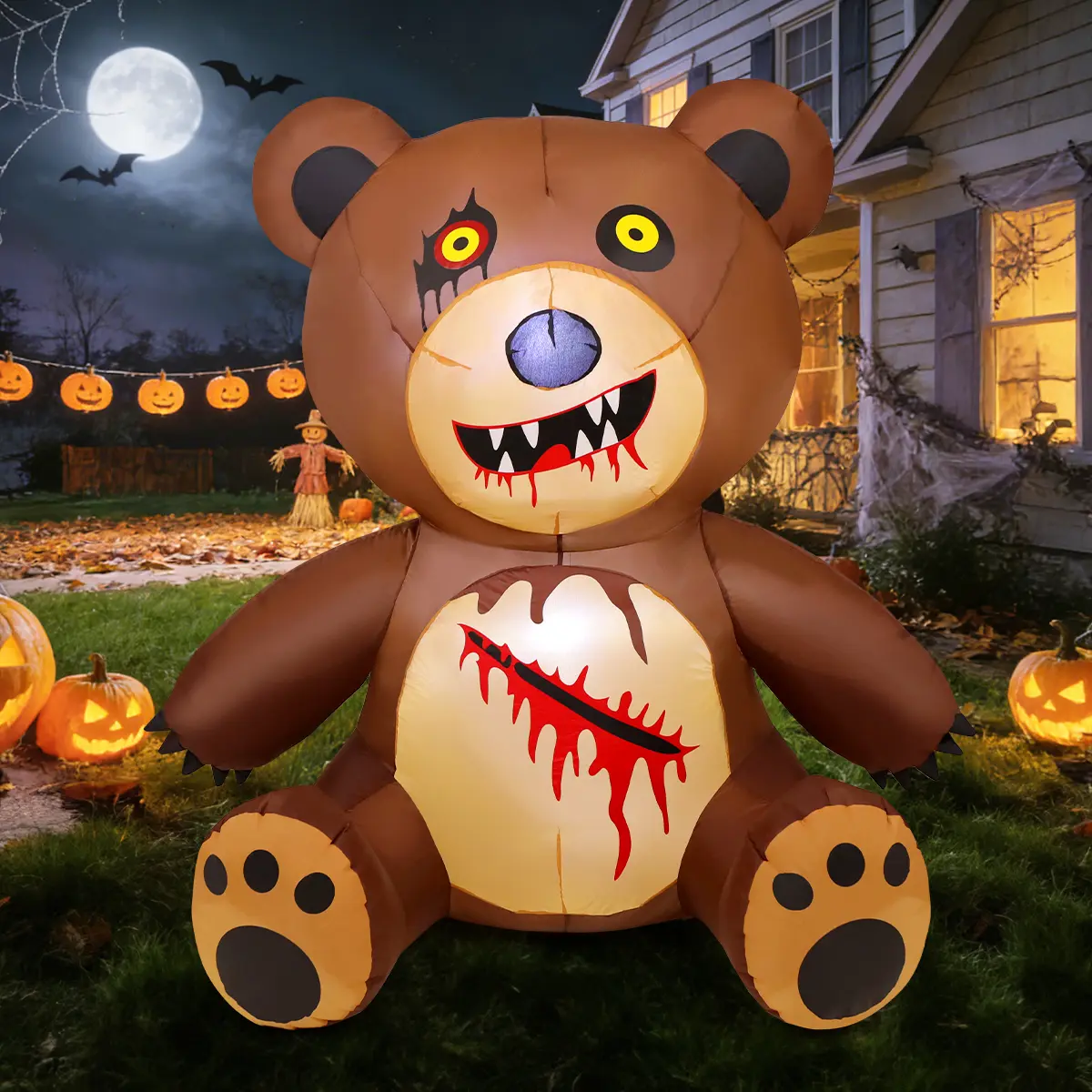 GOOSH 5 FT Halloween Inflatables Outdoor Decorations Teddy Bear Spooky Blow Up Yard Decor with Build-in LEDs for Halloween Party Indoor Lawn Yard Garden
