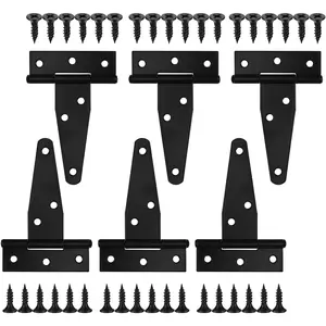 6 Pack 3 Inch Heavy Duty Black T Strap Hinges, Outdoor Tee Hinges for Wooden Fences, Shed Barn Door Gate Hardware