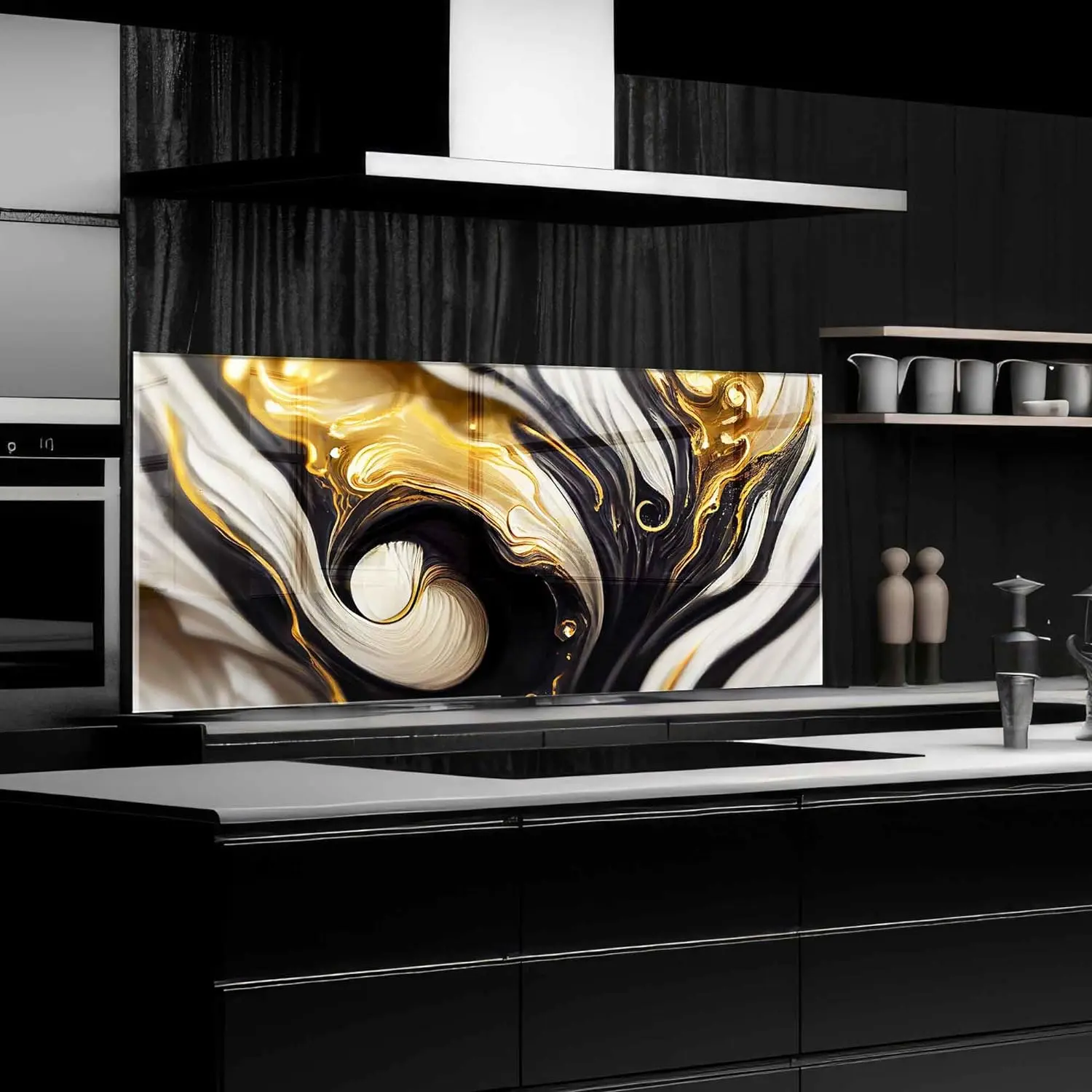 GCKG Marble abstract background Nature black marbling Tempered Glass Kitchen Backsplash, Stove Back Cover, Stove Splashback, Cutting Board, Kitchen Wall Decor Style1