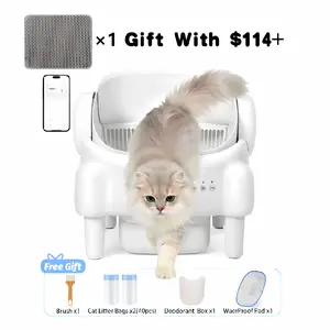 ECORUI Self - Cleaning - Litter Box Open-Top Automatic with App Control for Multiple Cats Safety Sensors Protection Cream White 16.5"x16.5" Entrance 10.5L Compartment