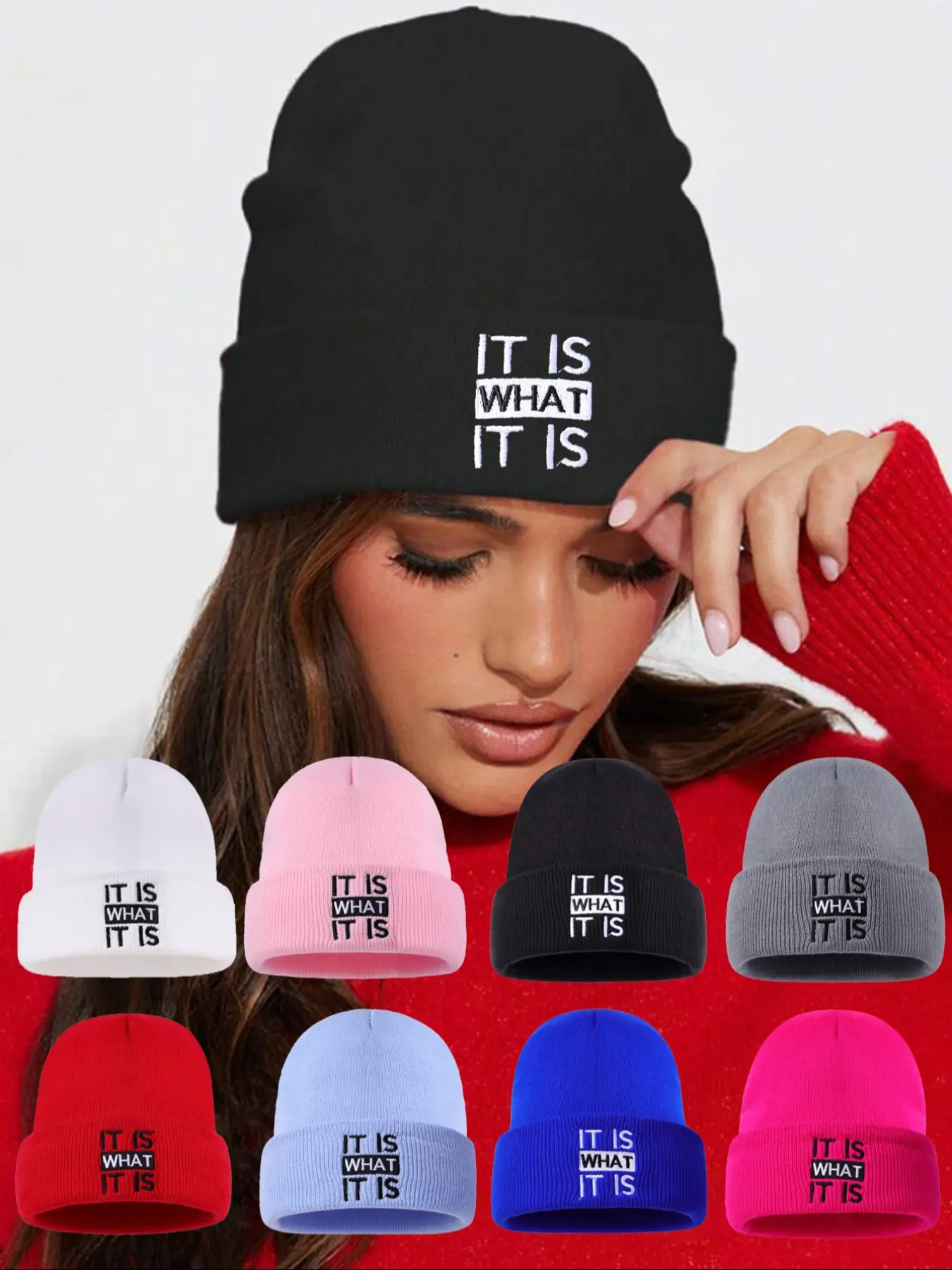 Unisex Winter Beanie Hat, Casual Fitted Design, Embroidered Letter Pattern, Fall & Winter Outdoor Knit Caps for Men & Women