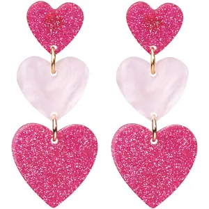 Heart Earrings Dangle Valentine's Day Earrings  Heart Earrings Red Heart Earrings Cute Love Dangling Heart Earrings for Women