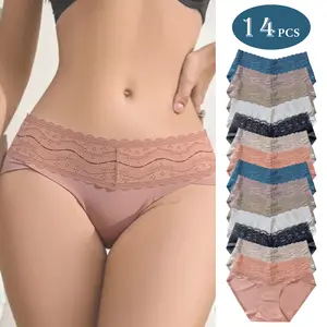 7pcs Women's Solid Color HighWaist Briefs,Soft Comfy Breathable Pastel LaceKnicker for Daily Wear, Underwear for All SeasonsWomenswear Panties Basic Casual High Waist Breathable Briefs cotton bikini fresh sale seamless skim swear