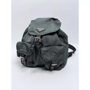 Pre-owned PRADA Nylon Backpacks Vintage Tessuto Vela Small Backpack Double Front Pockets Charcoal Gray ZS029PR