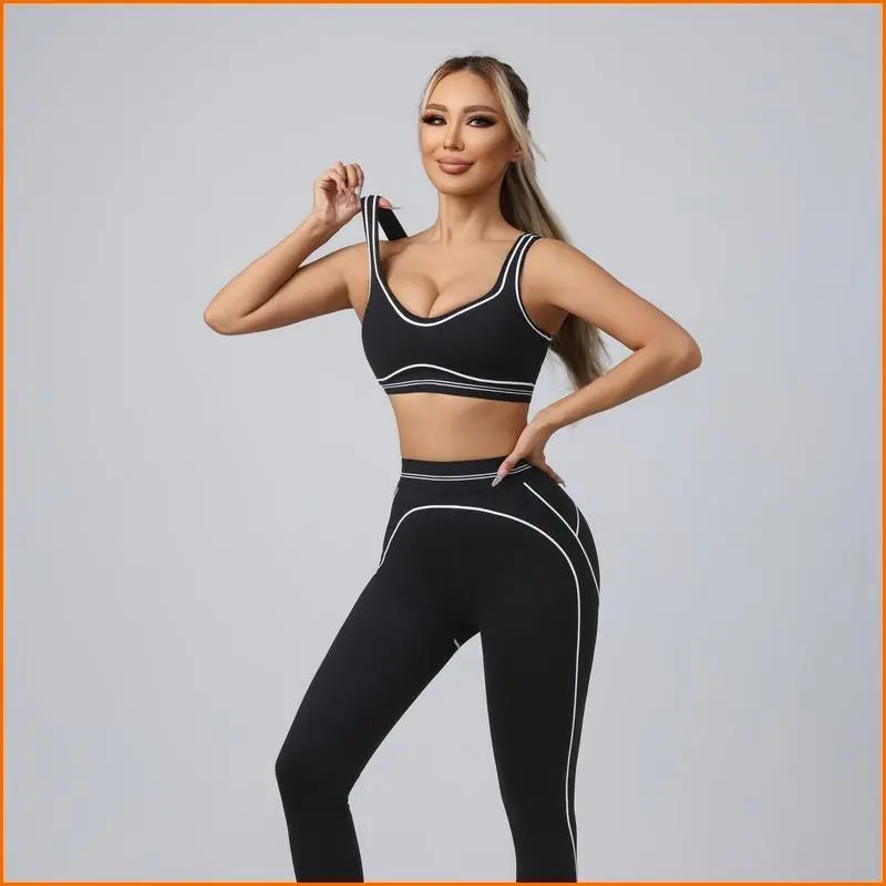 Gym Workout Sets for Women, 2-Piece Lightweight Compression Sportswear with High-Waisted Ruched Leggings & Sleeveless Padded Tank Top, High Stretch Activewear