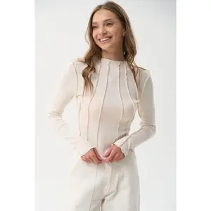 Milk Long Sleeve Shirt with Decorative Seams