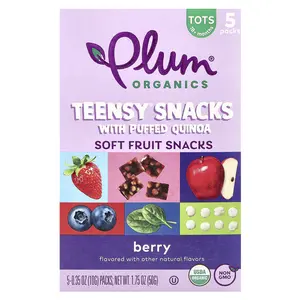 Plum Organics Teensy Snacks with Puffed Quinoa, Soft Fruit Snacks, 18+ Months, Berry, 5 Packs, 0.35 oz (10 g) Each