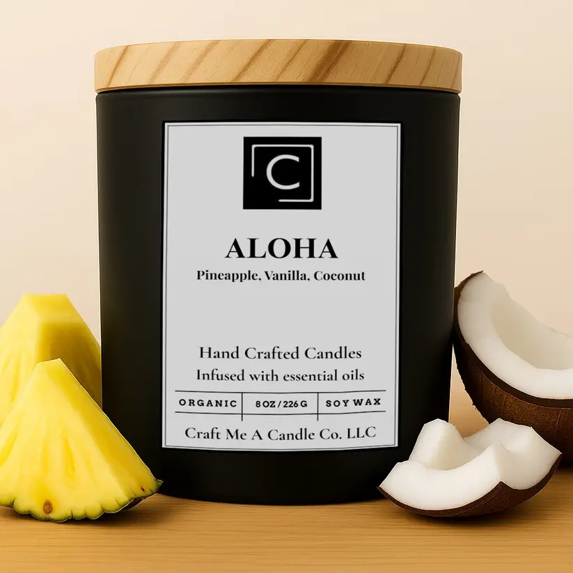 Aloha Scented Candle – Pineapple, Vanilla, Coconut  Natural Soy Wax Candles  Round Jar Candles