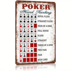 Vintage Poker Hand Rankings Metal Tin Sign - 8x12 Inch, Rustic Wall Decor with Straight Flush & Royal Flash Guide for Game Room or for Man Cave | Bar Accessories and Halloween Christmas Décor, Christmas Decor