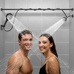 Dual Shower  with Handheld for Couples: High  Double Shower Heads for Two People - Adjustable Two Showerhead System with 3 Flow Settings Fits 2 Person Bathroom (Black)