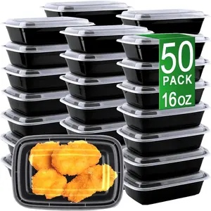 Meal Prep Containers 50 Pack 16oz (100-Piece) Disposable Take Out Food Storage Containers with Leakproof Lids Reusable Plastic To Go Lunch Boxes BPA Free Microwave Dishwasher Freezer Safe