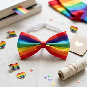 Rainbow Stripes Bow Tie - Large Pride Parade Holiday Bowtie with Huge Bow Design Perfect for Festive Events Celebrations Costume Accessories Colorful Fashion Statement