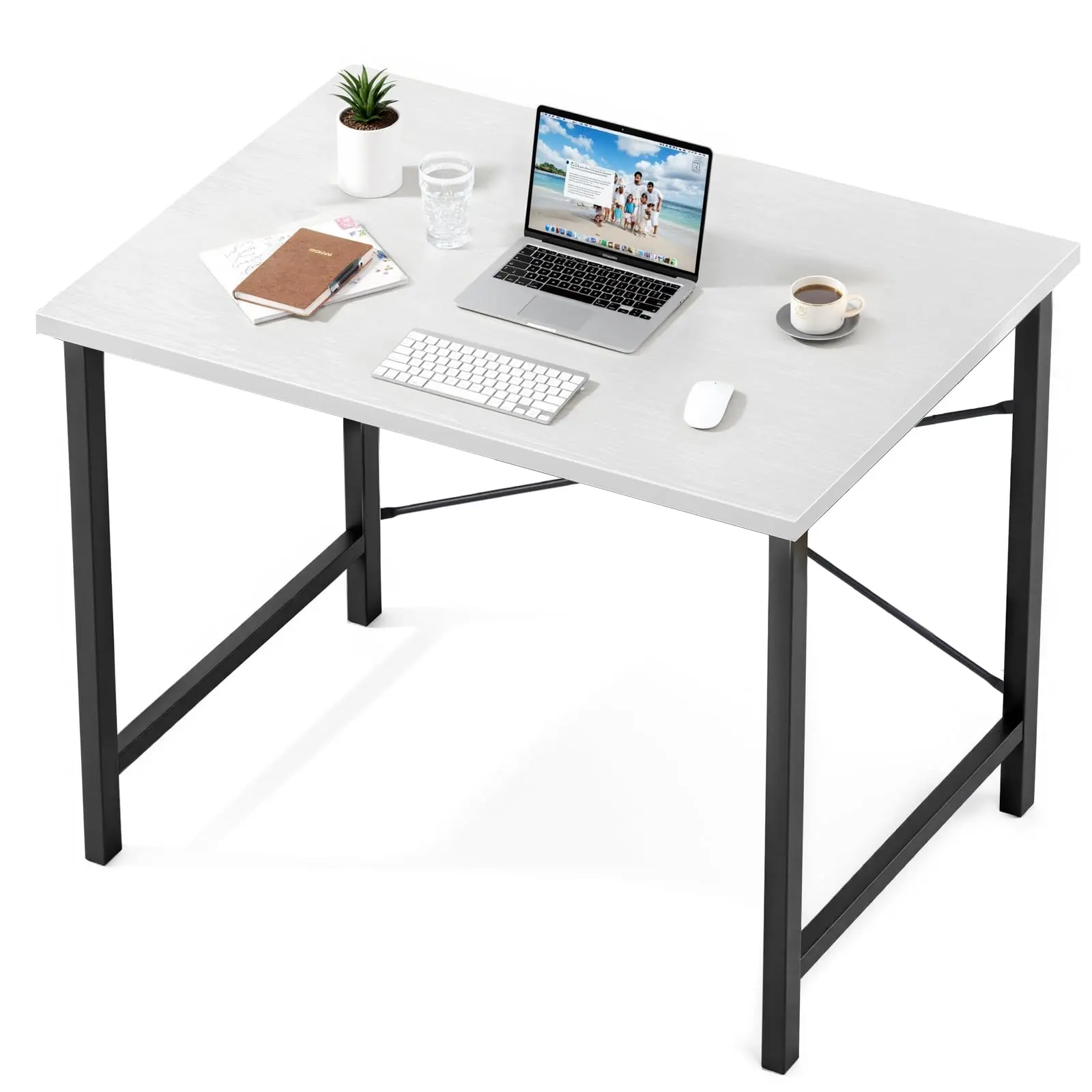 32-Inch Small Computer Desk for Bedroom, Modern White Gaming Writing Work and Study Desk for Home Office, Sturdy Metal Frame and Compact Modern Design with X-Shaped Computer Desk for Home Office, Modern Study Work Table Simple Style for Bedroom