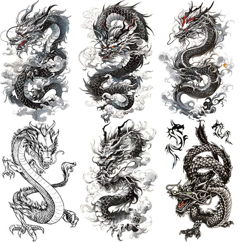 6 Cool Dragon Temporary Tattoos, Body Fake Tattoos, Ephemeral Tattoos, Men Women Adult Arm Chest Tattoo Stickers, Long-Lasting Realistic Waterproof Body Art Decals