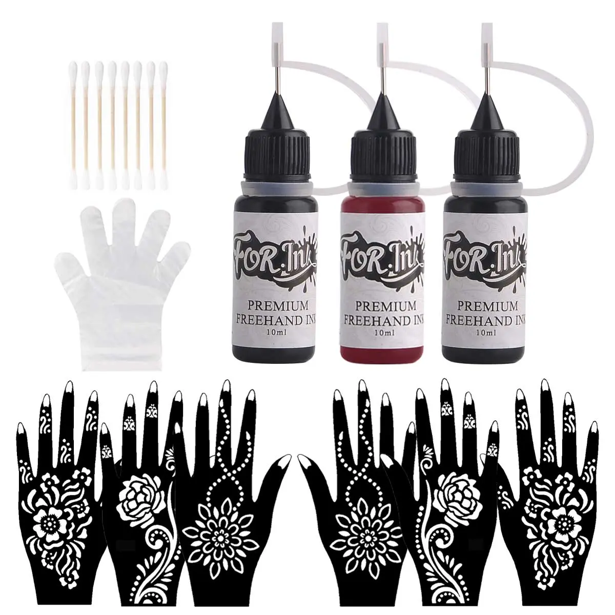 Freestyle Hand & Body Tattoo Stencil & Ink Kit, 1 Set Including 6 Stencils and 3 Tints & Accessories, DIY Waterproof Body Tattoo Cosmetic Body Makeup Kit for Women & Men, Tattoo Inks Set, Tattoo Supplies