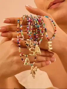 New Arrival Colorful Handmade Beaded Necklace, Cute Alphabet Pendant Chain Jewelry, Perfect Gift for Women & Girls, Elegant Beaded Necklace, Gifts For Women, Stainless Steel Necklaces