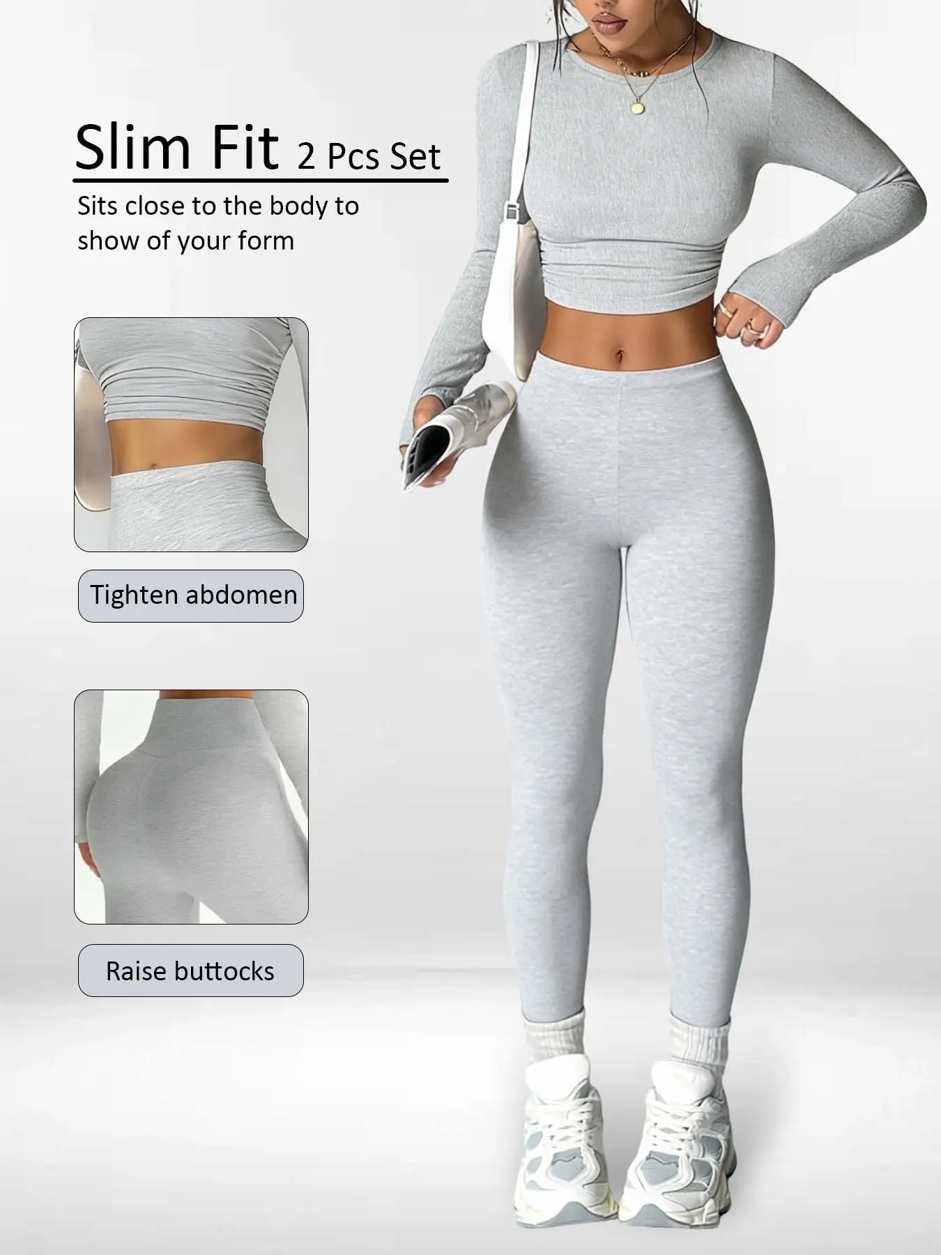 Women Solid Ruched Long Sleeve Top & Leggings Two Piece Set, Yoga Outfit Set, Sports Activewear Set, Exercise Clothing Set, High Stretch, Soft Breathable Fabric, Perfect for Yoga, Gym Workouts & Daily Outings