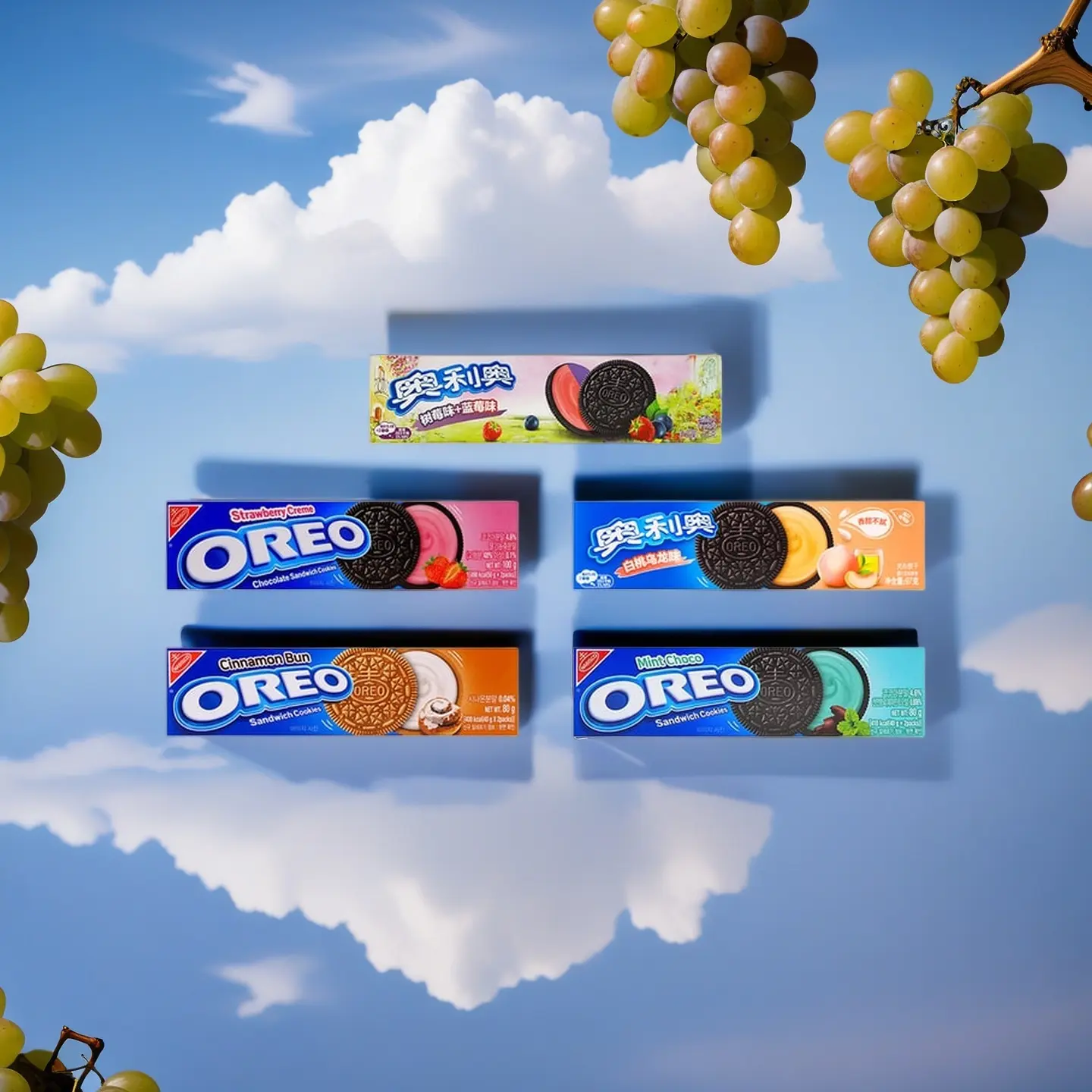 OREO Oreo Sandwich Cookie - Mint Chocolate, Strawberry Cream, Blueberry & Raspberry, Cinnamon Bun, White Peach 16.01oz - Refreshing & Cooling Snack