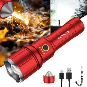 SKYFIRE 699r LED Flashlight High Lumens, Super Bright Rechargeable Flashlight with Ignition Lens, Zoomable, Waterproof Flashlight, Suitable for Camping Essentials, Outdoor & Home, Car Repair, Basement